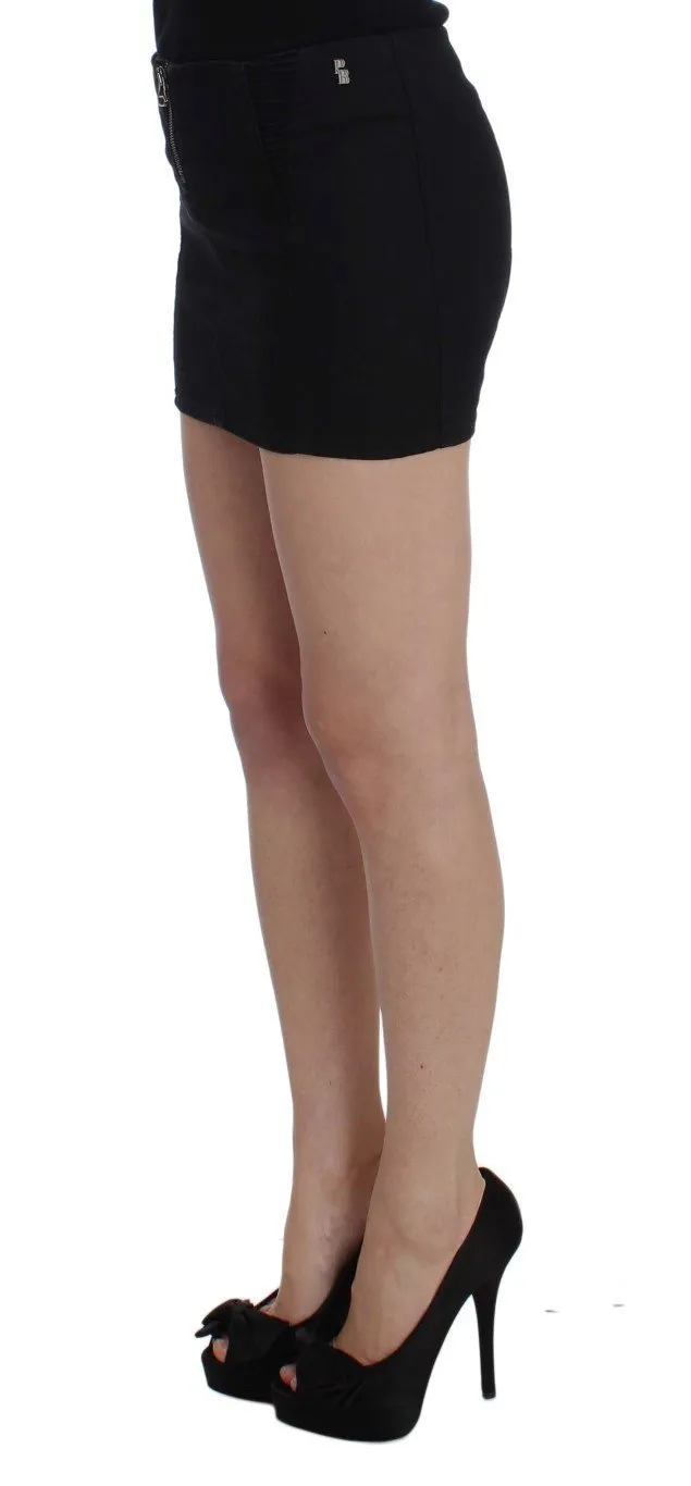 Black Cotton Stretch Mini Skirt