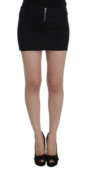Black Cotton Stretch Mini Skirt