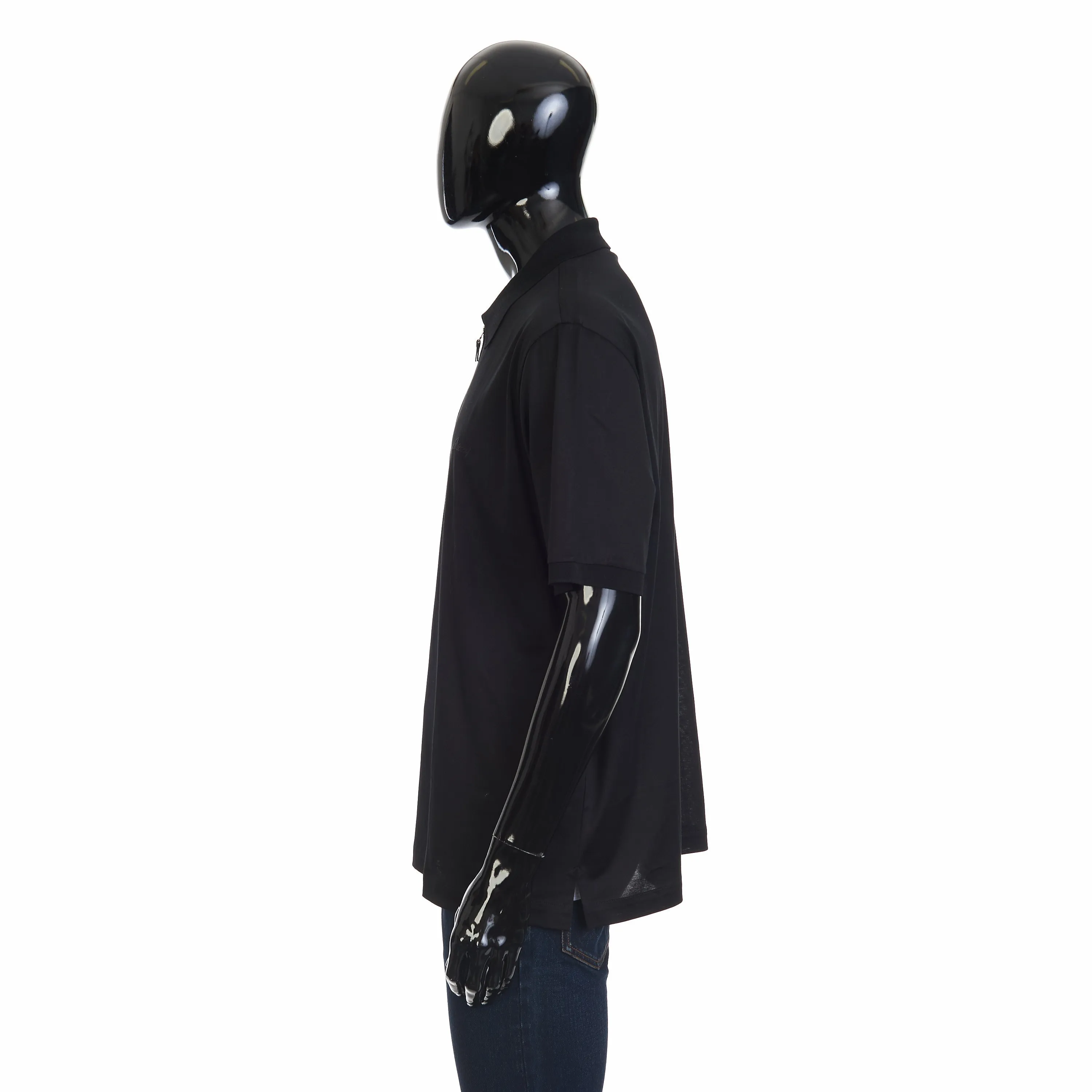 Black Cotton Zip Polo