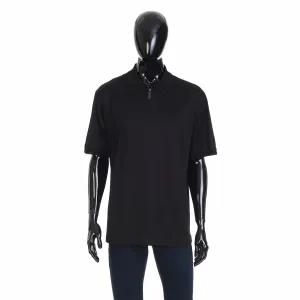 Black Cotton Zip Polo