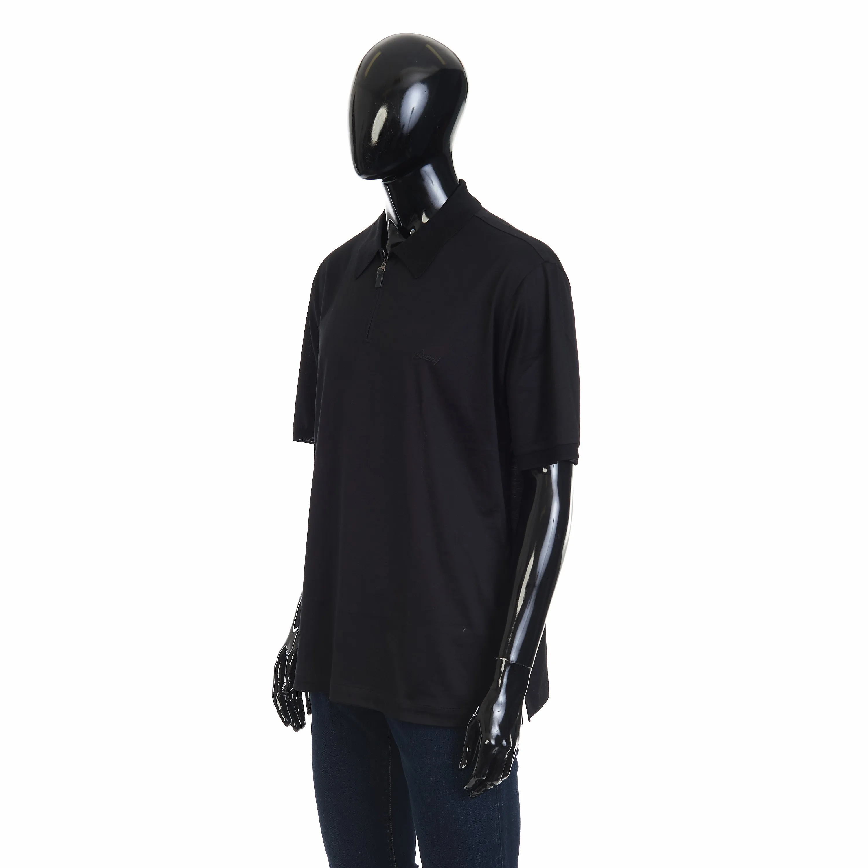 Black Cotton Zip Polo
