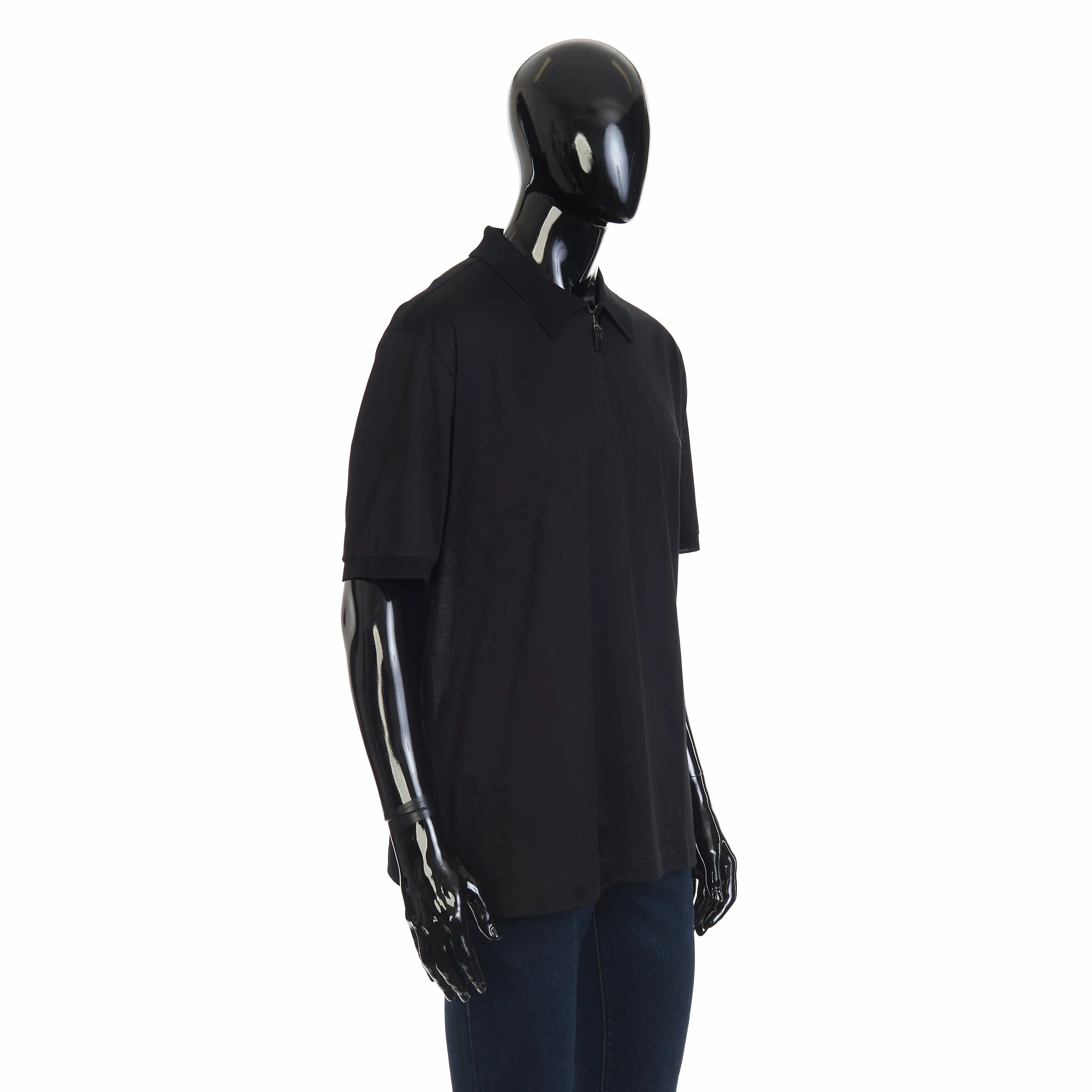 Black Cotton Zip Polo