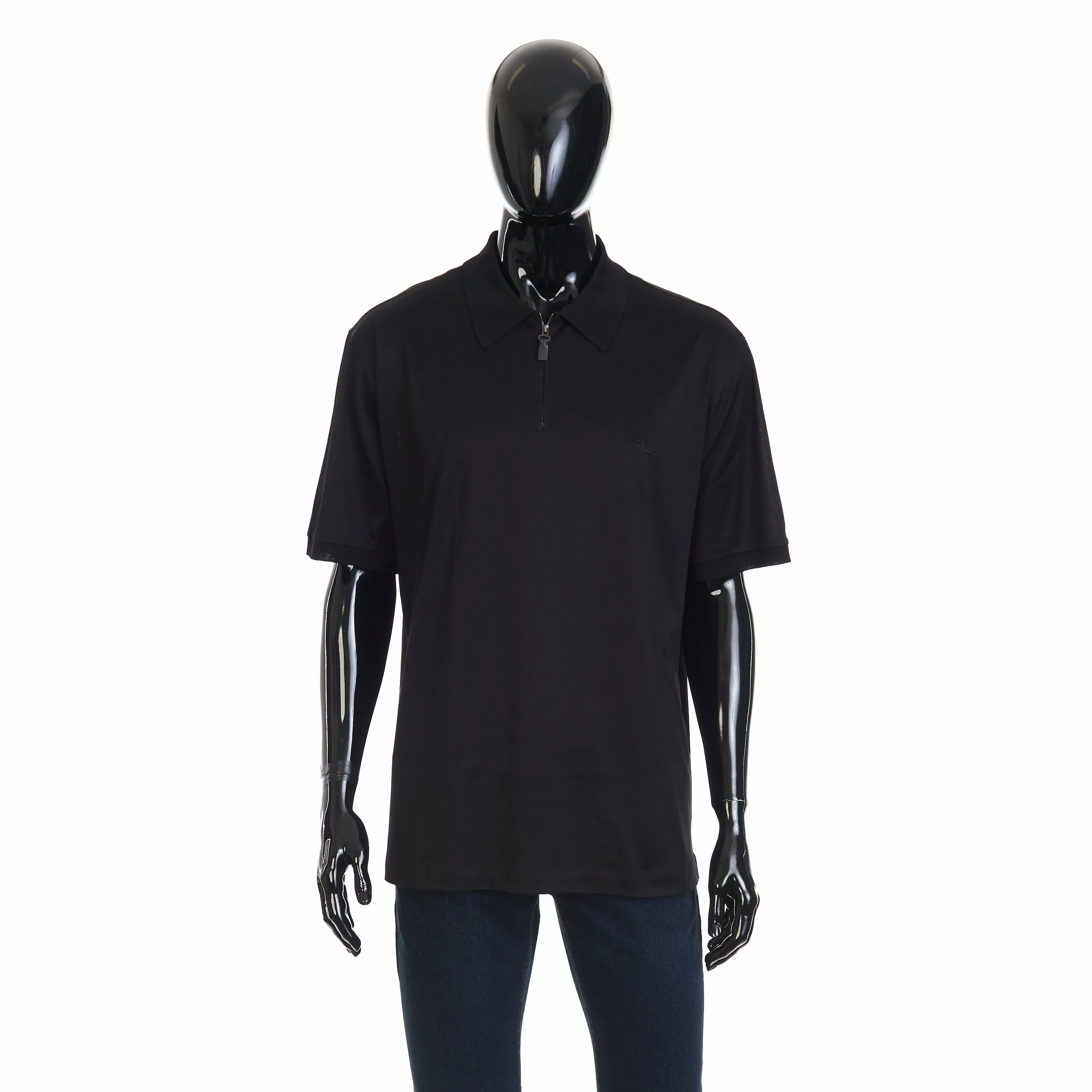 Black Cotton Zip Polo
