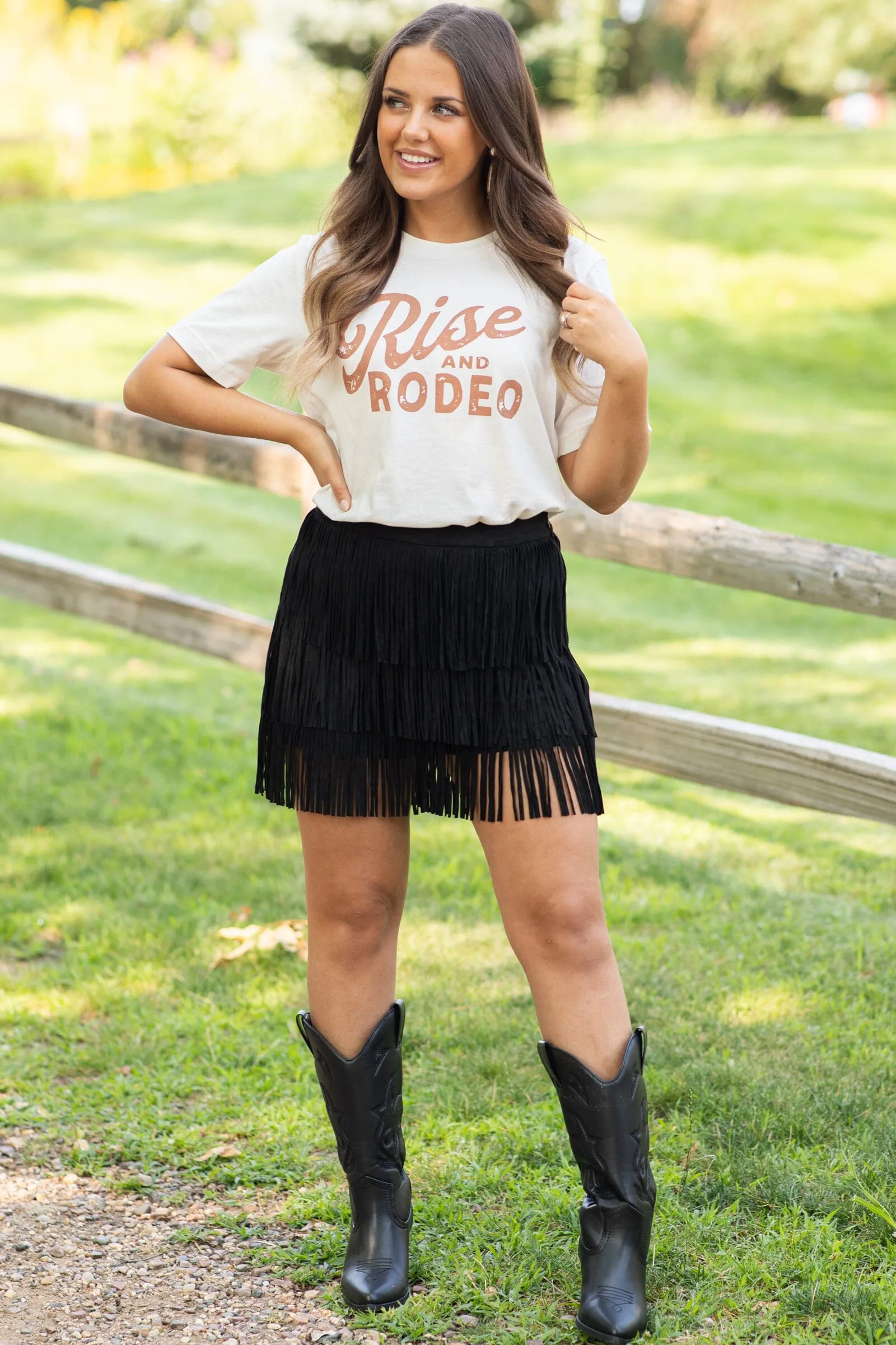 Black Faux Suede Shorts With Fringe