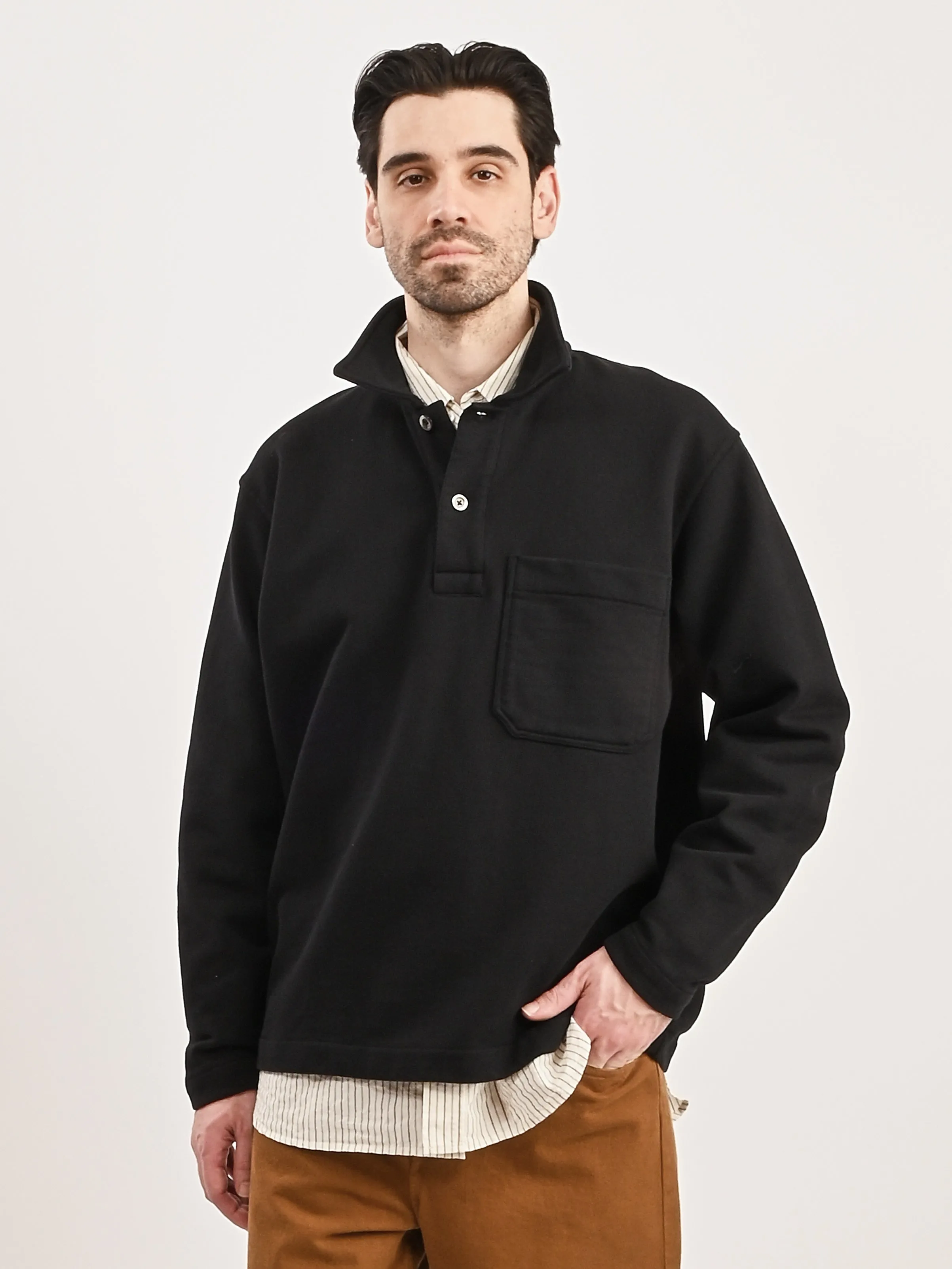 Black Fraser Relaxed Organic Loopback L/S Polo