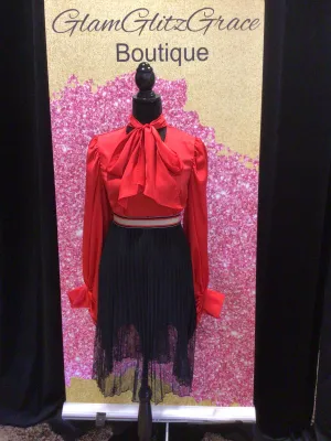 Black Frilled Skirt With Sheer Lace Print And Small Waistband