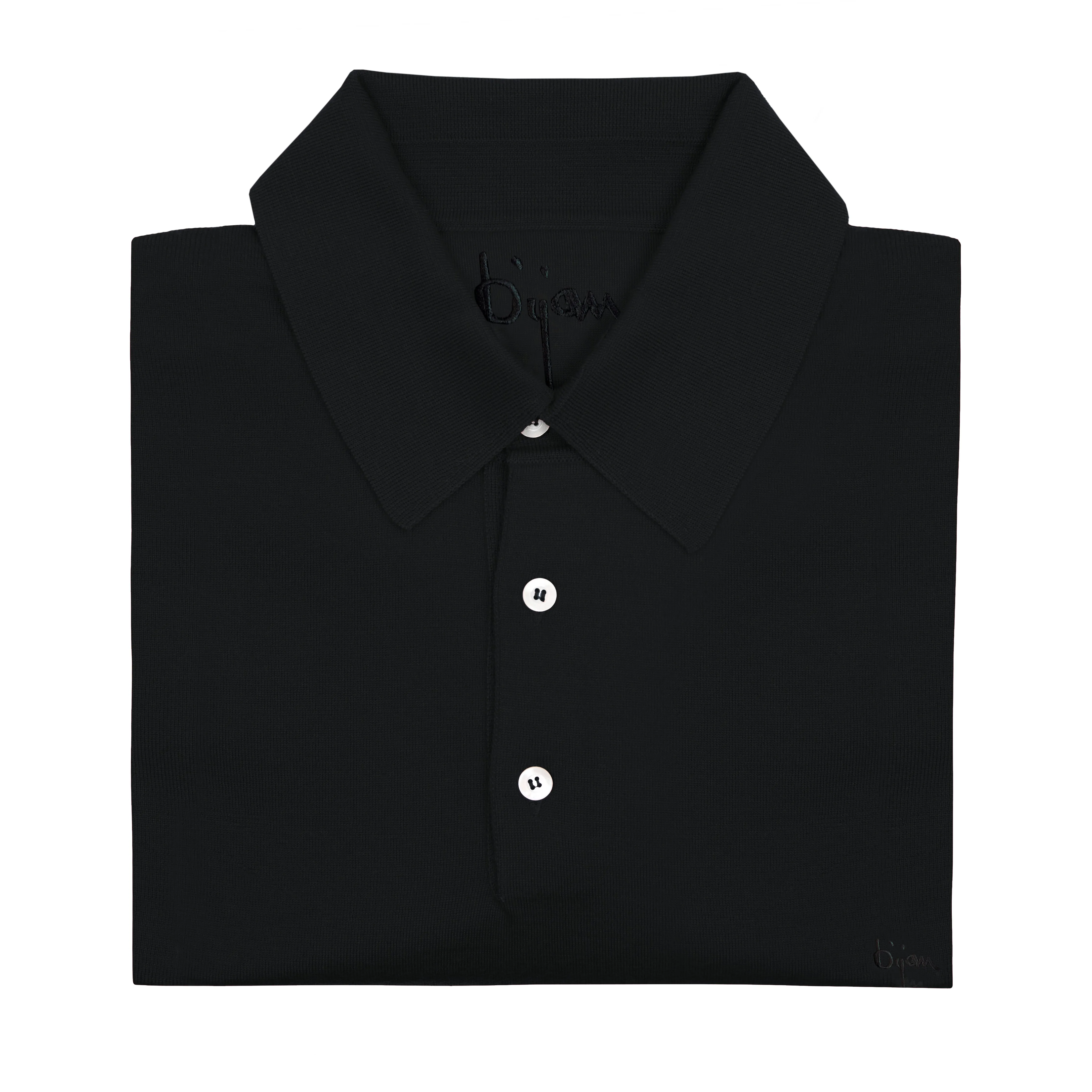 Black Long Sleeve Cashmere and Silk Polo Shirt