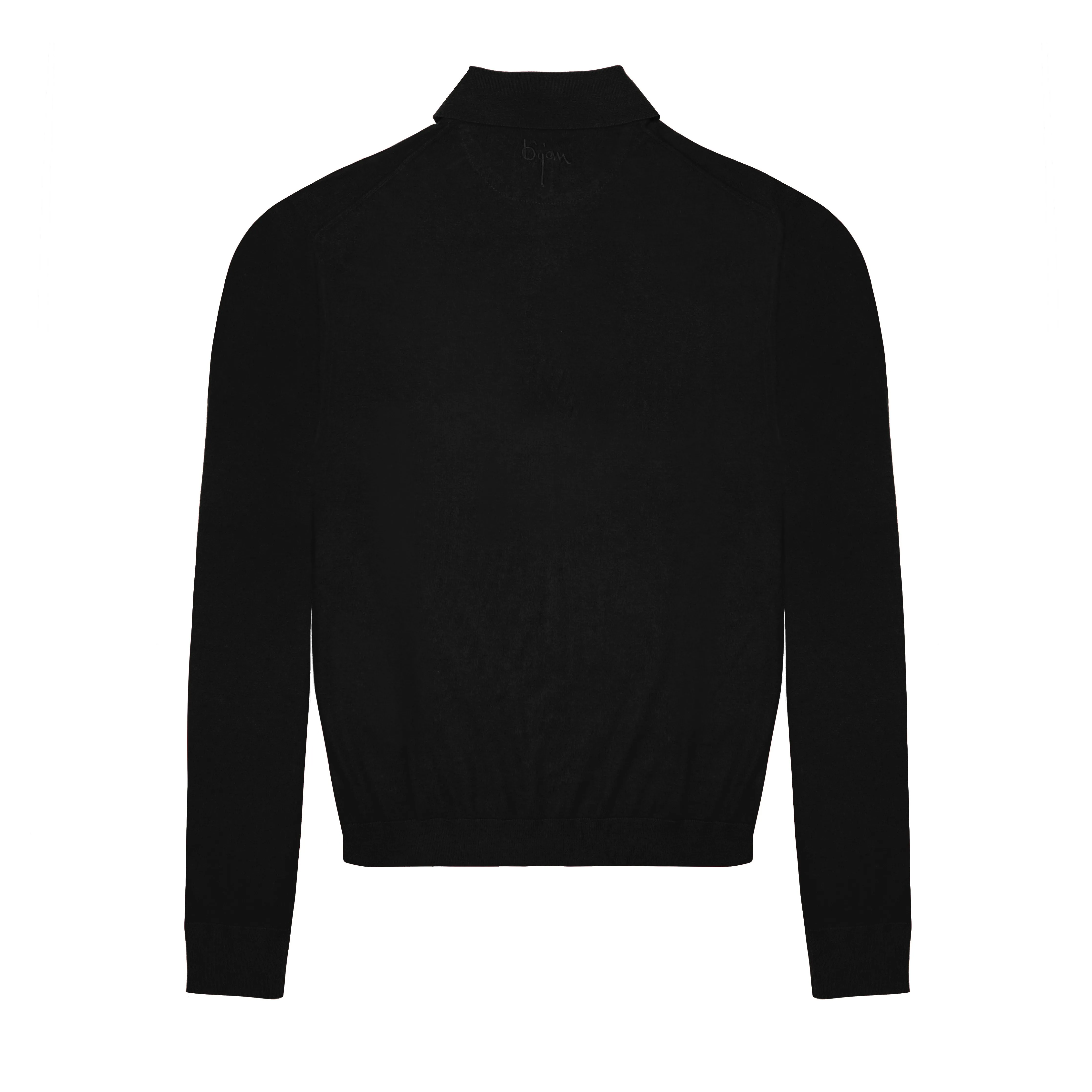 Black Long Sleeve Cashmere and Silk Polo Shirt