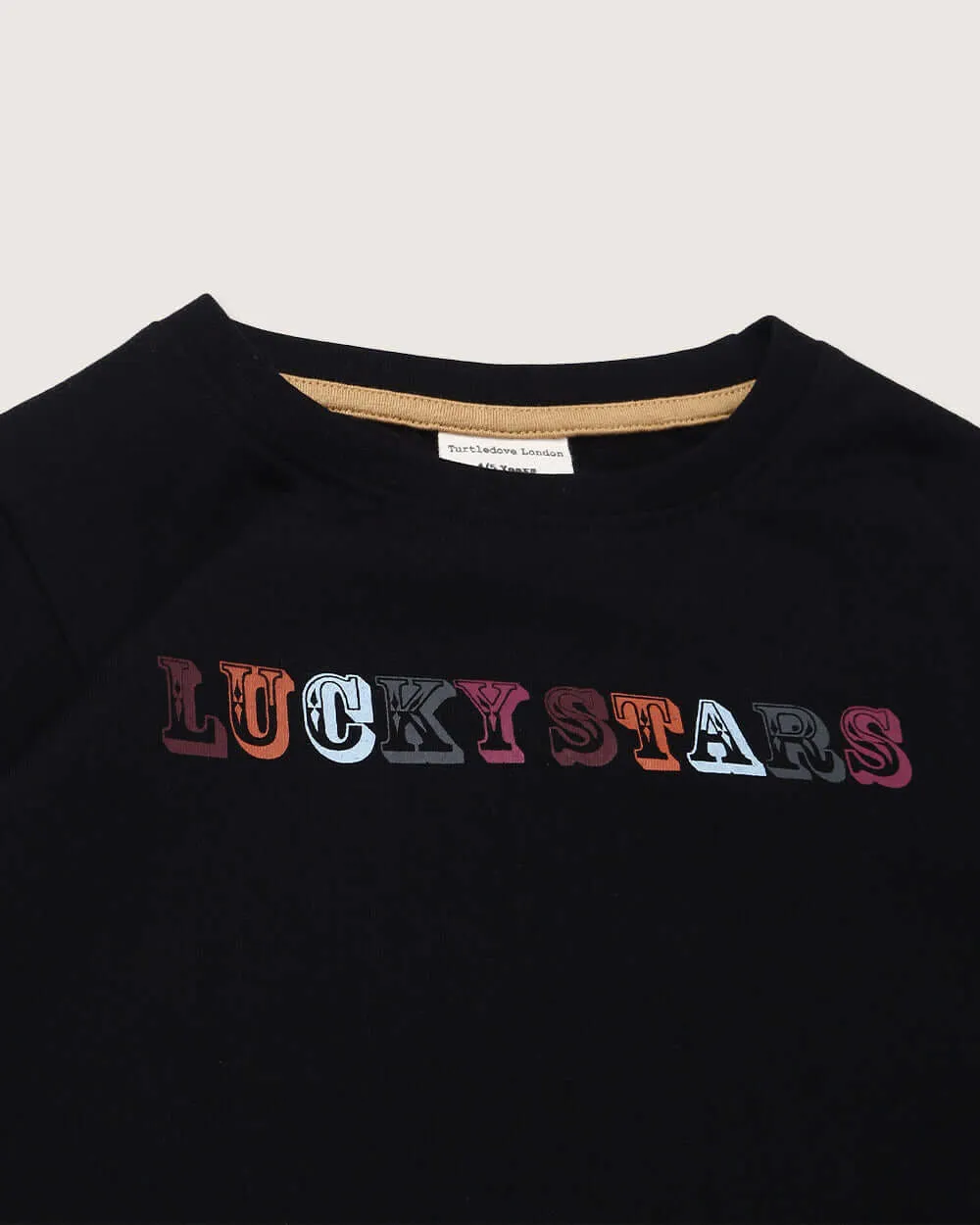 Black Lucky Stars Slogan Print Top