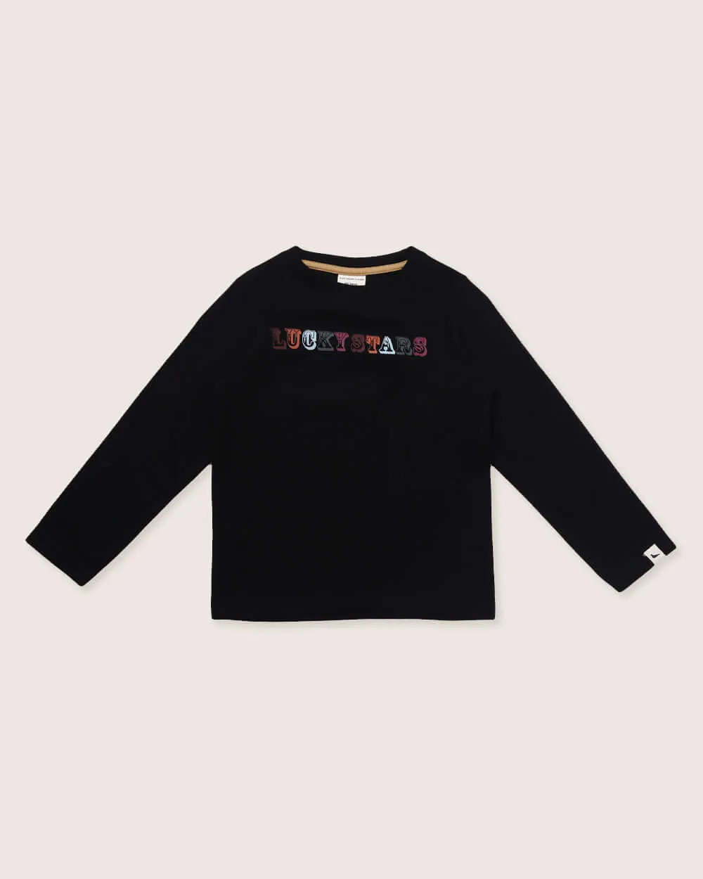 Black Lucky Stars Slogan Print Top