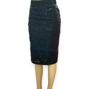 Black Sequins Scallop Detailed Formal Pencil Knee Length Skirt NEW