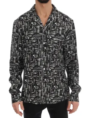 Black Silk JAZZ Motive Print Casual Shirt