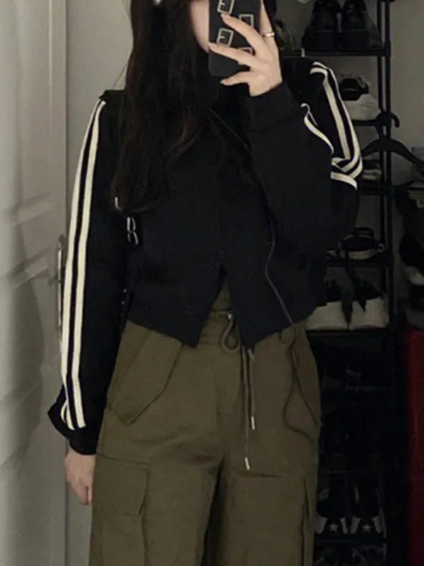 Black vintage striped short jacket