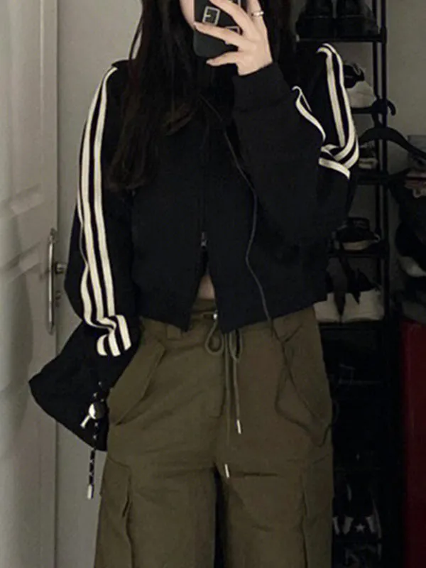 Black vintage striped short jacket