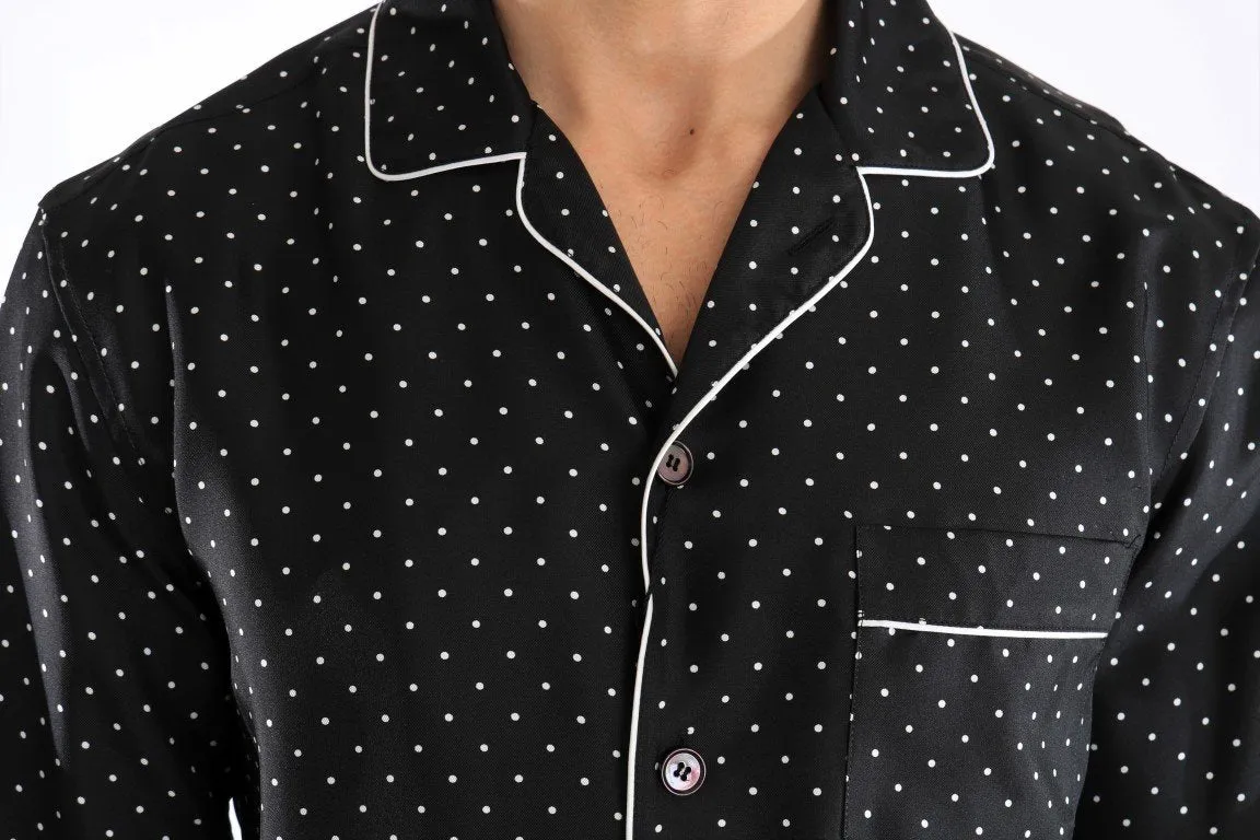Black White Polka Dot Silk Shirt