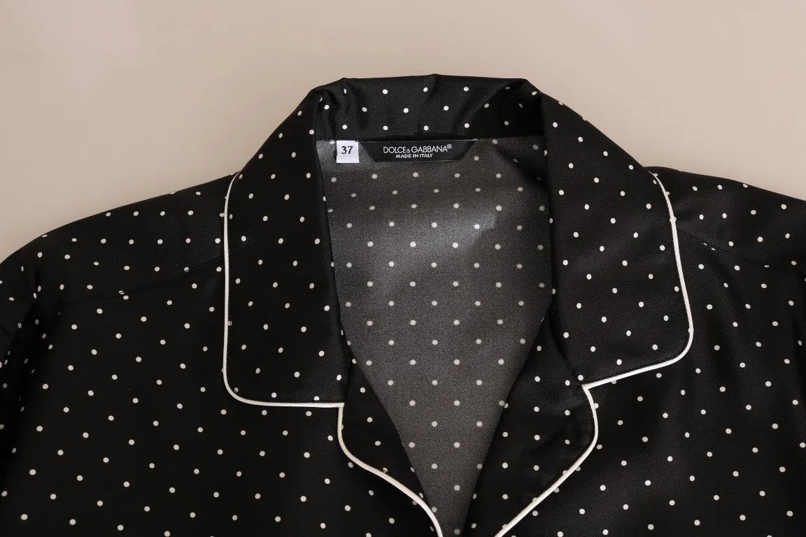 Black White Polka Dot Silk Shirt