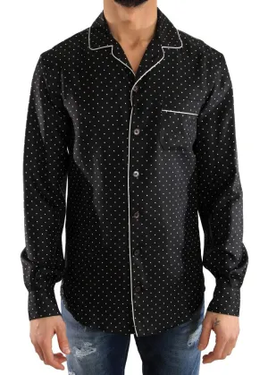 Black White Polka Dot Silk Shirt