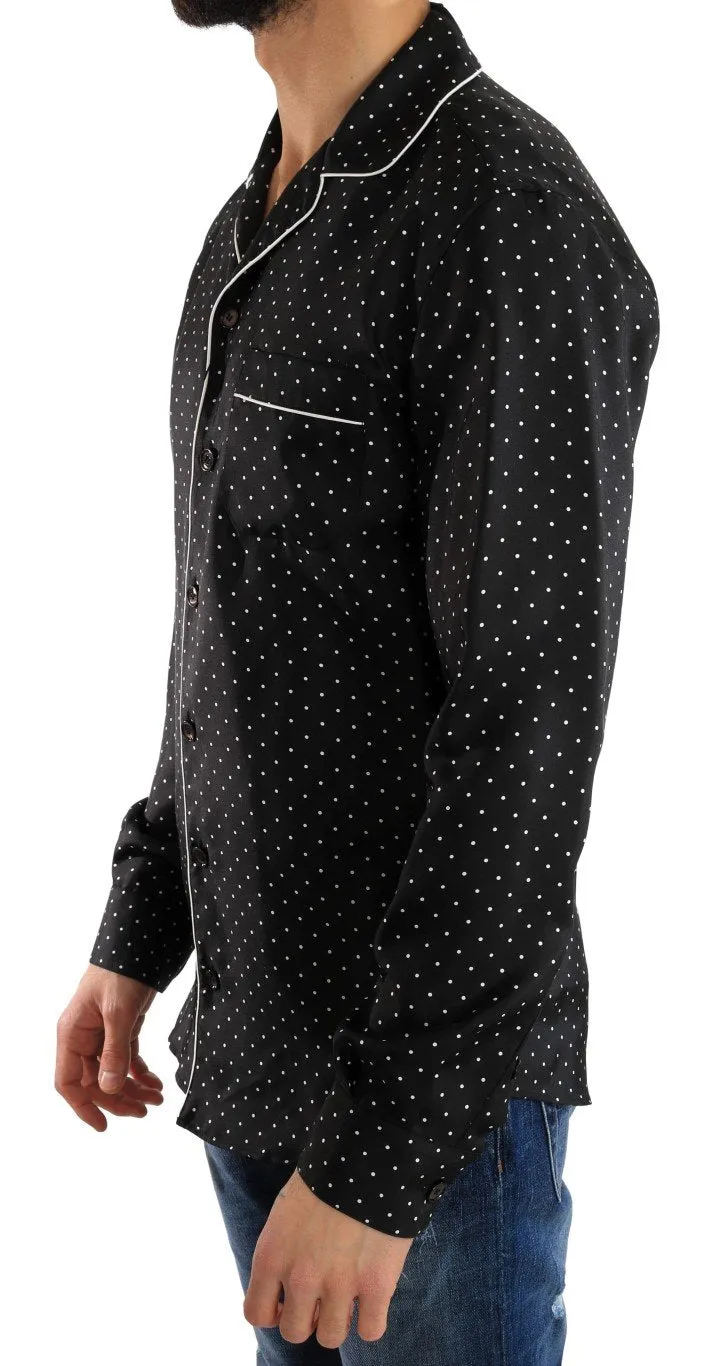Black White Polka Dot Silk Shirt