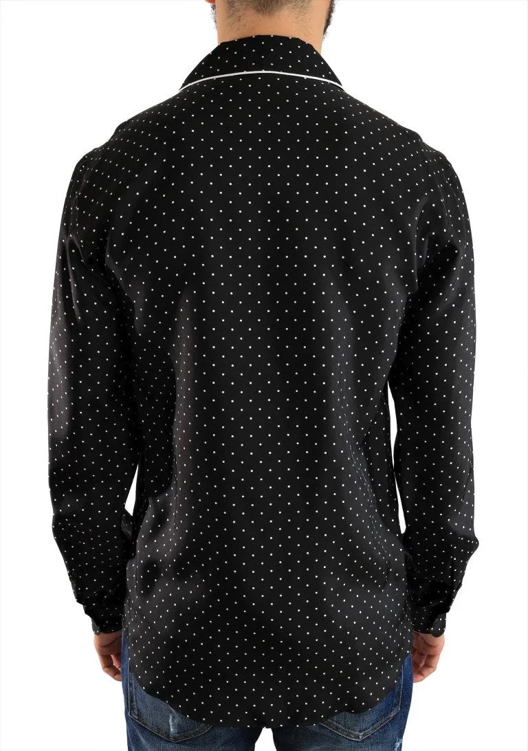 Black White Polka Dot Silk Shirt