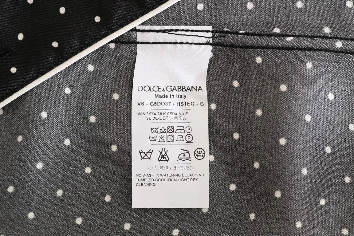Black White Polka Dot Silk Shirt