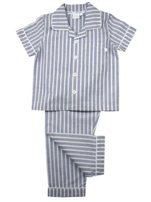 Blue & White Stripe Boys Traditional Pyjamas