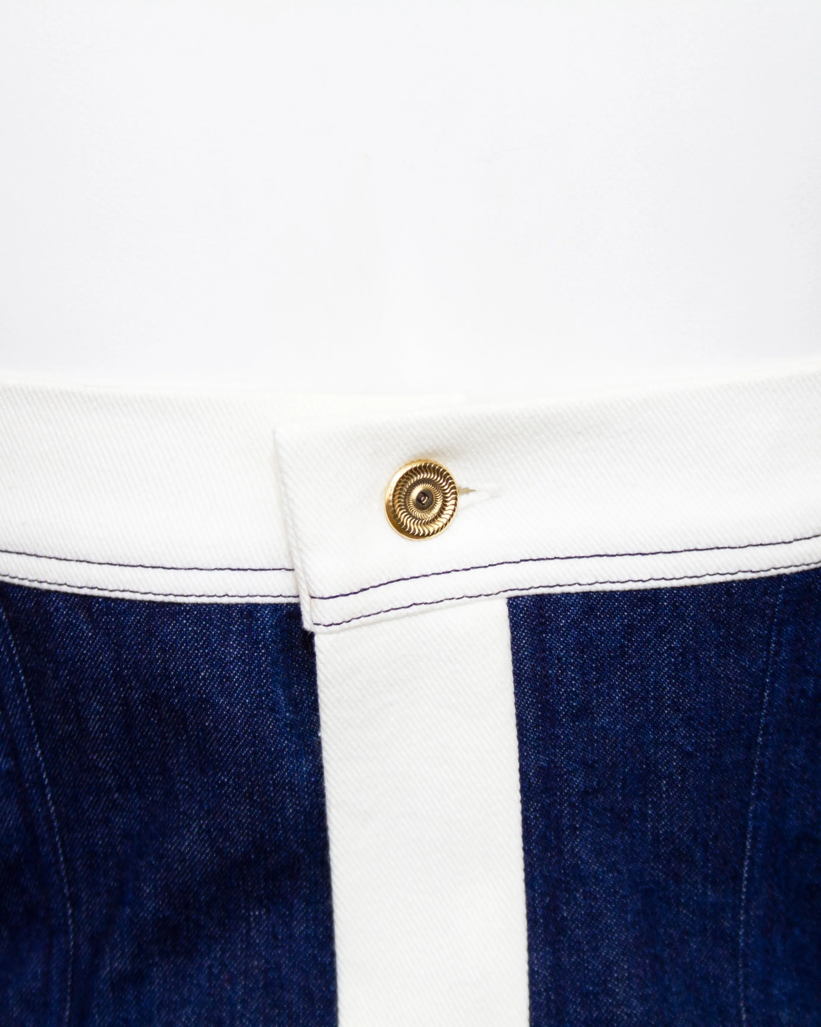 Blue and White Denim Strapless Top & Skirt Ensemble