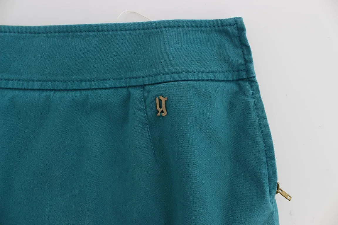 Blue Cotton Stretch Pencil Skirt