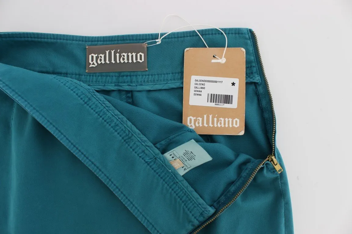 Blue Cotton Stretch Pencil Skirt