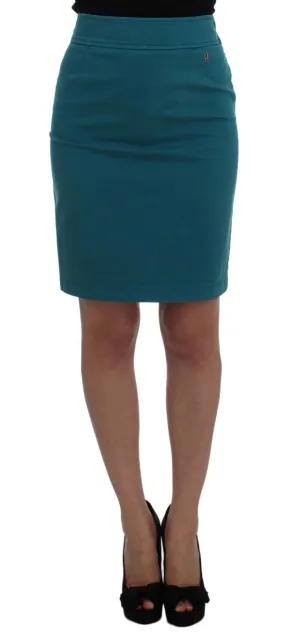 Blue Cotton Stretch Pencil Skirt