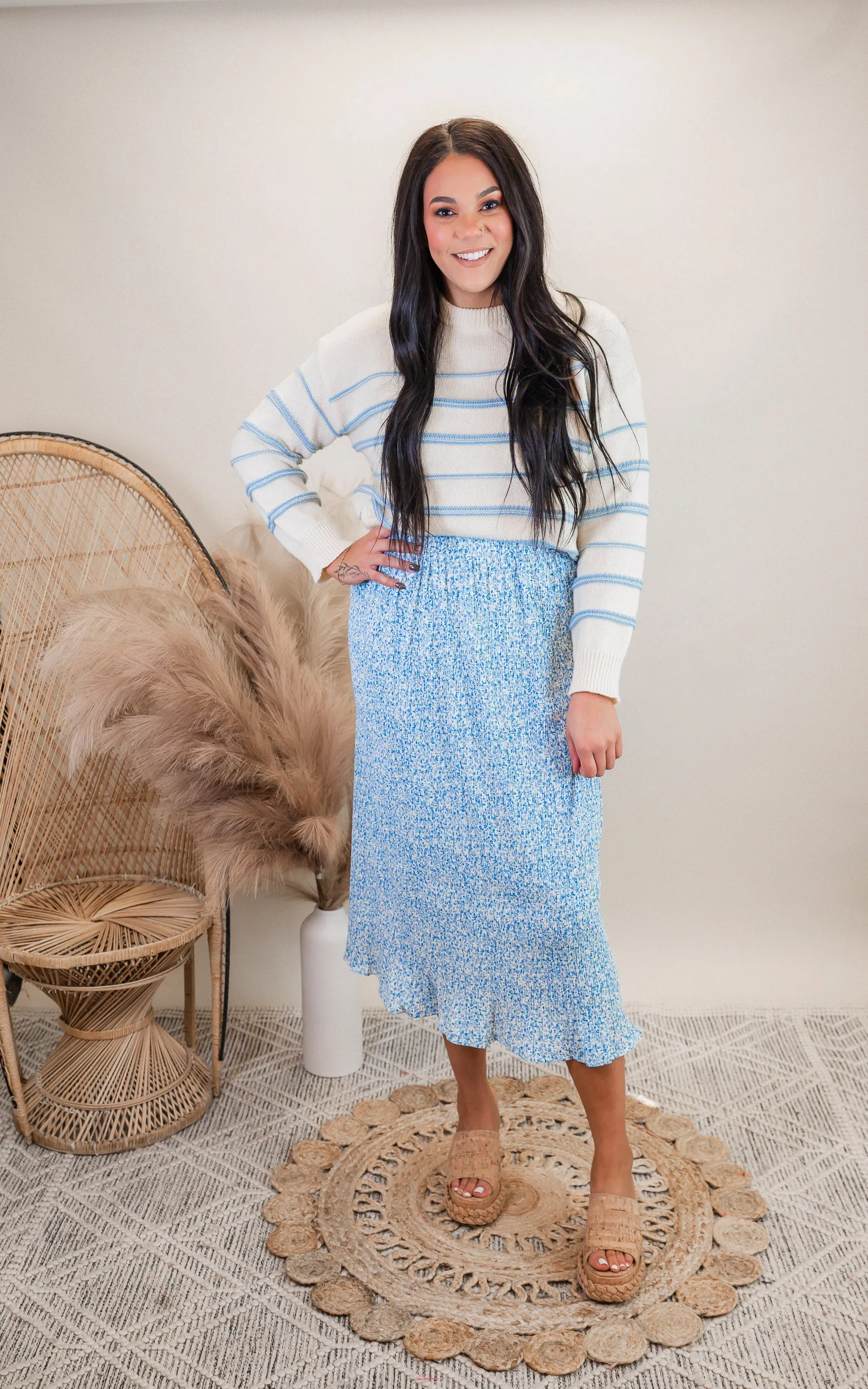 Blue Floral Print Maxi Skirt**