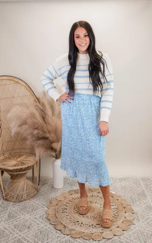 Blue Floral Print Maxi Skirt**