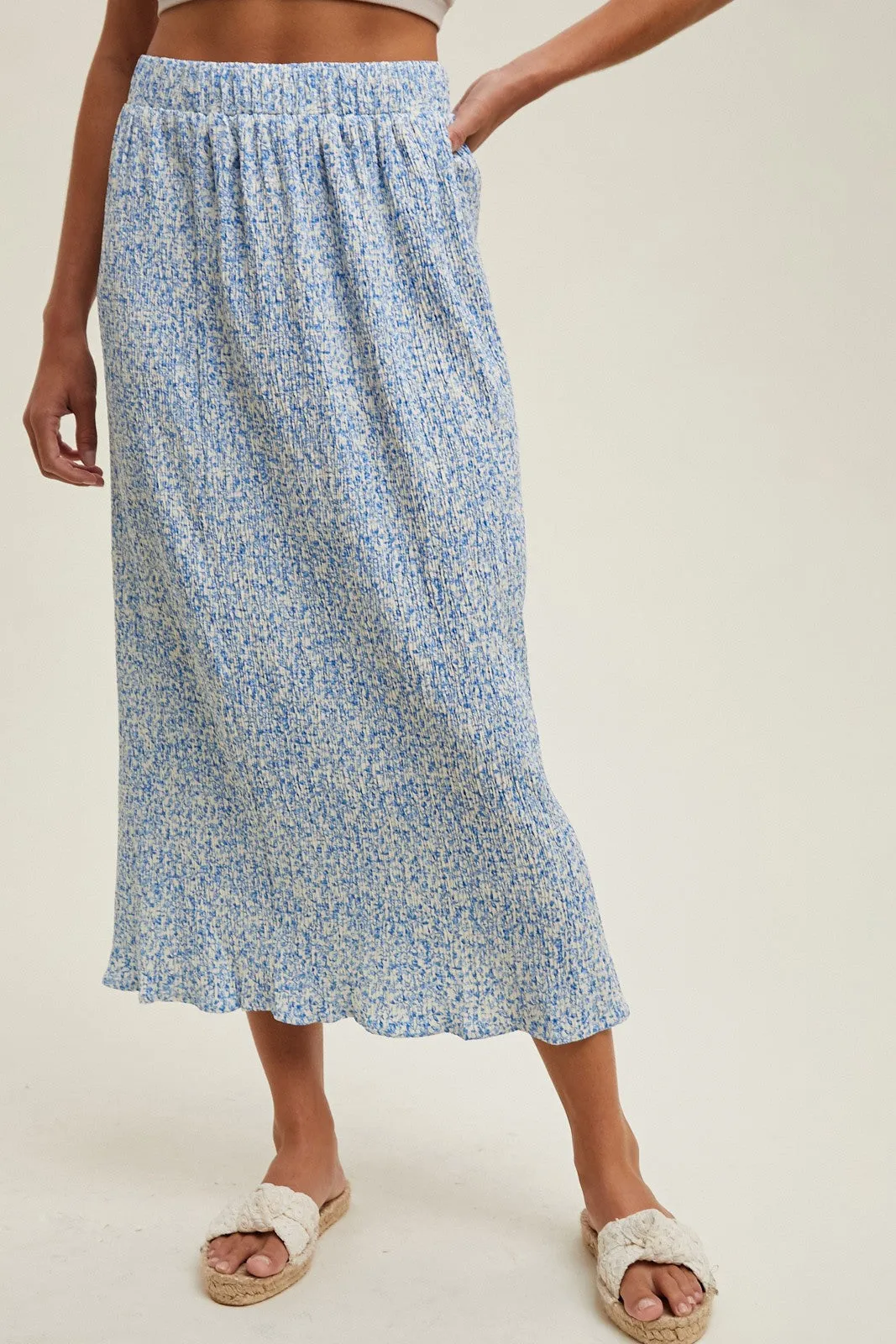 Blue Floral Print Maxi Skirt**
