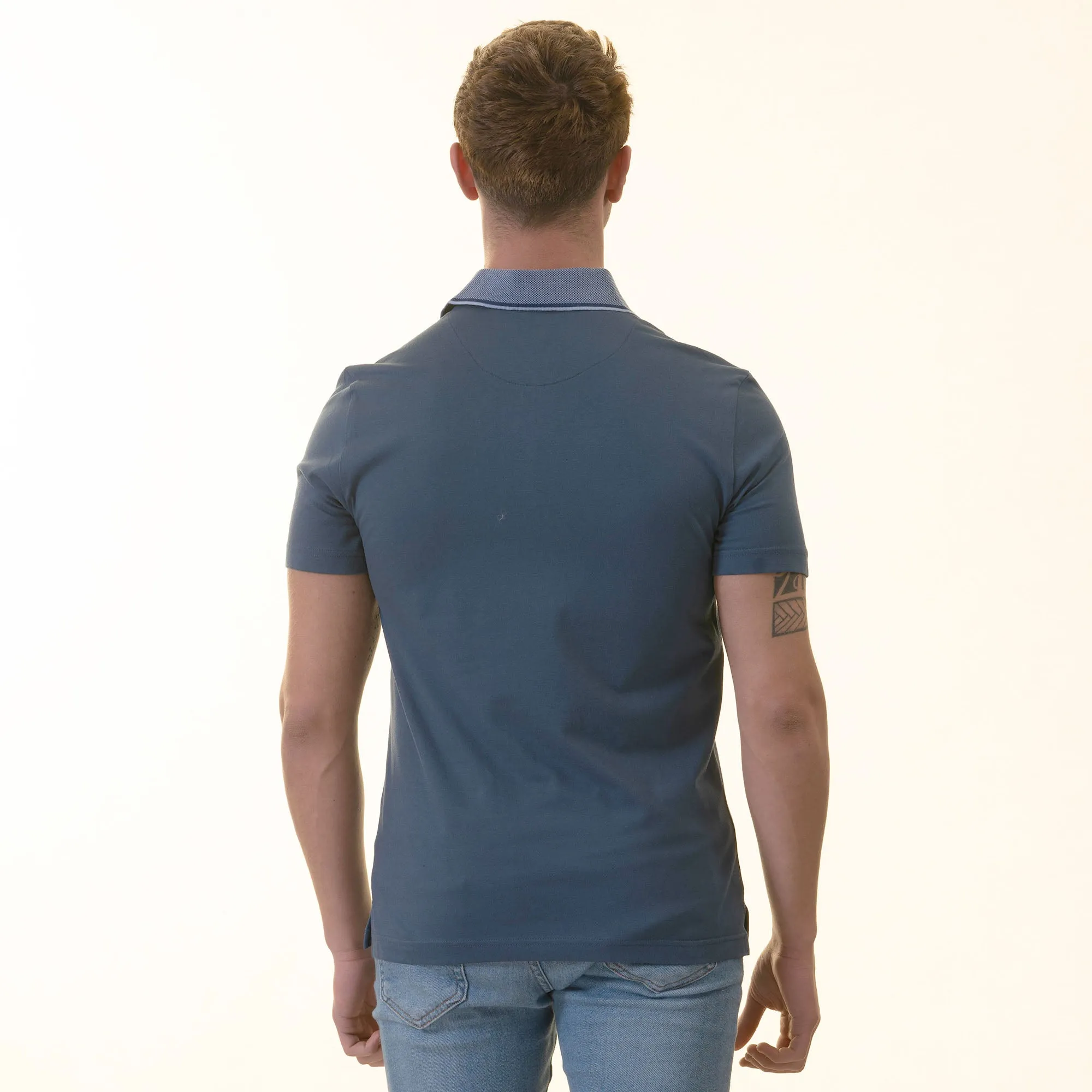 Blue inside Squaral Mens Slim Fit Polo Shirts - 100% Soft Cotton - Tailored Comfortable Fit