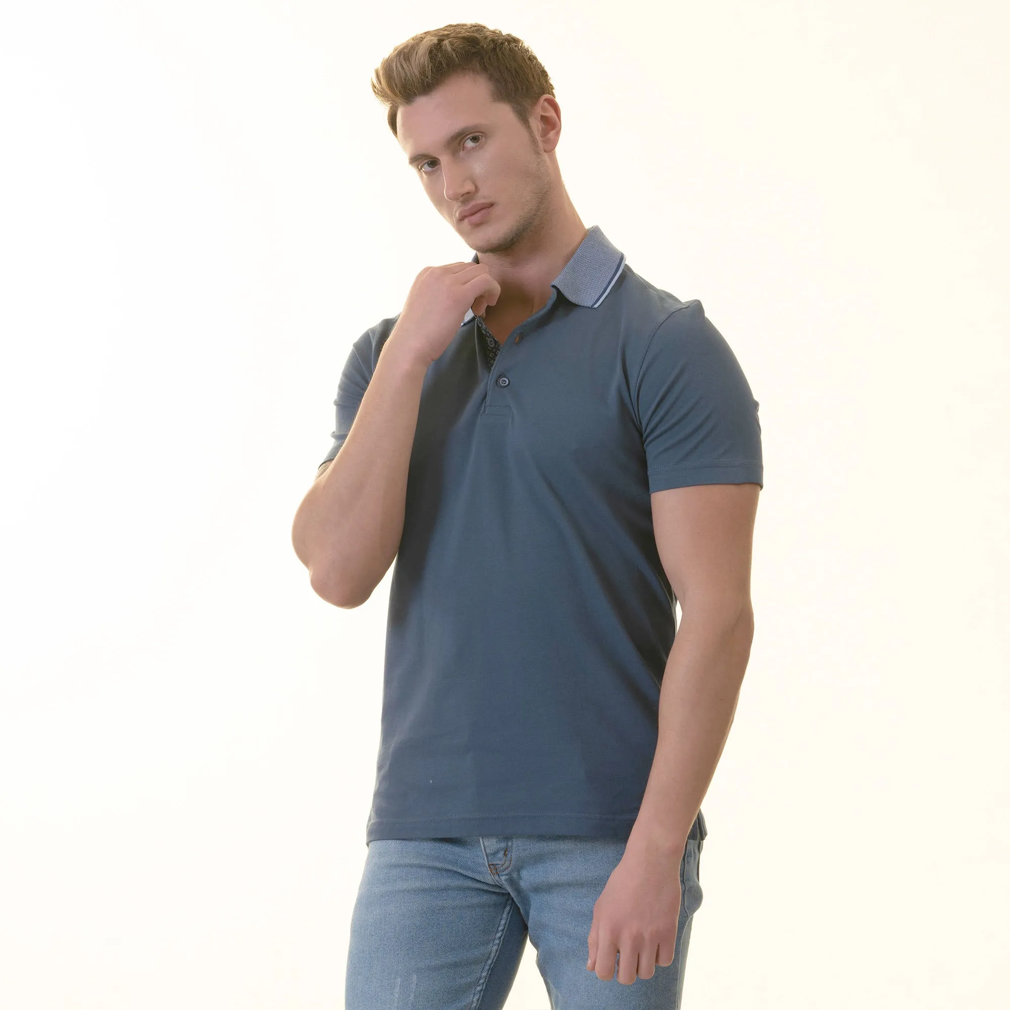 Blue inside Squaral Mens Slim Fit Polo Shirts - 100% Soft Cotton - Tailored Comfortable Fit