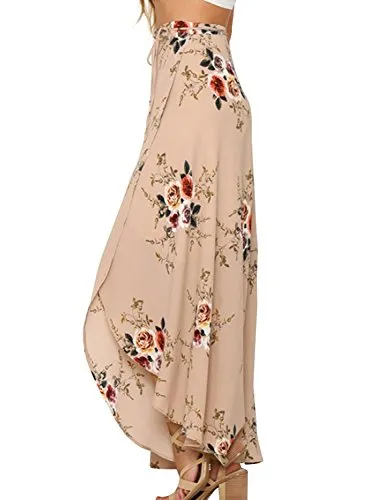 Boho Floral Tie Up Waist Beach Cover Up Maxi Skirt