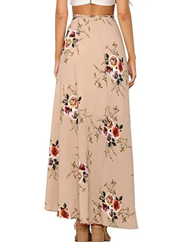 Boho Floral Tie Up Waist Beach Cover Up Maxi Skirt