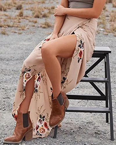 Boho Floral Tie Up Waist Beach Cover Up Maxi Skirt
