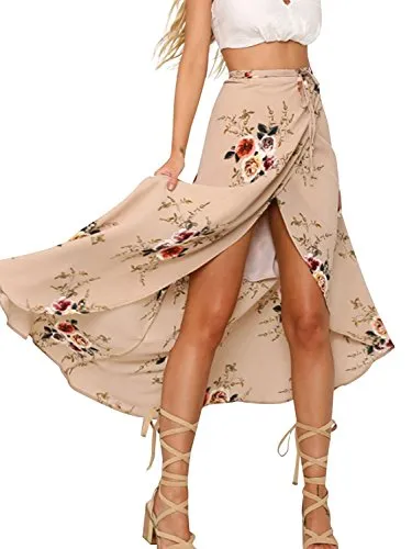 Boho Floral Tie Up Waist Beach Cover Up Maxi Skirt