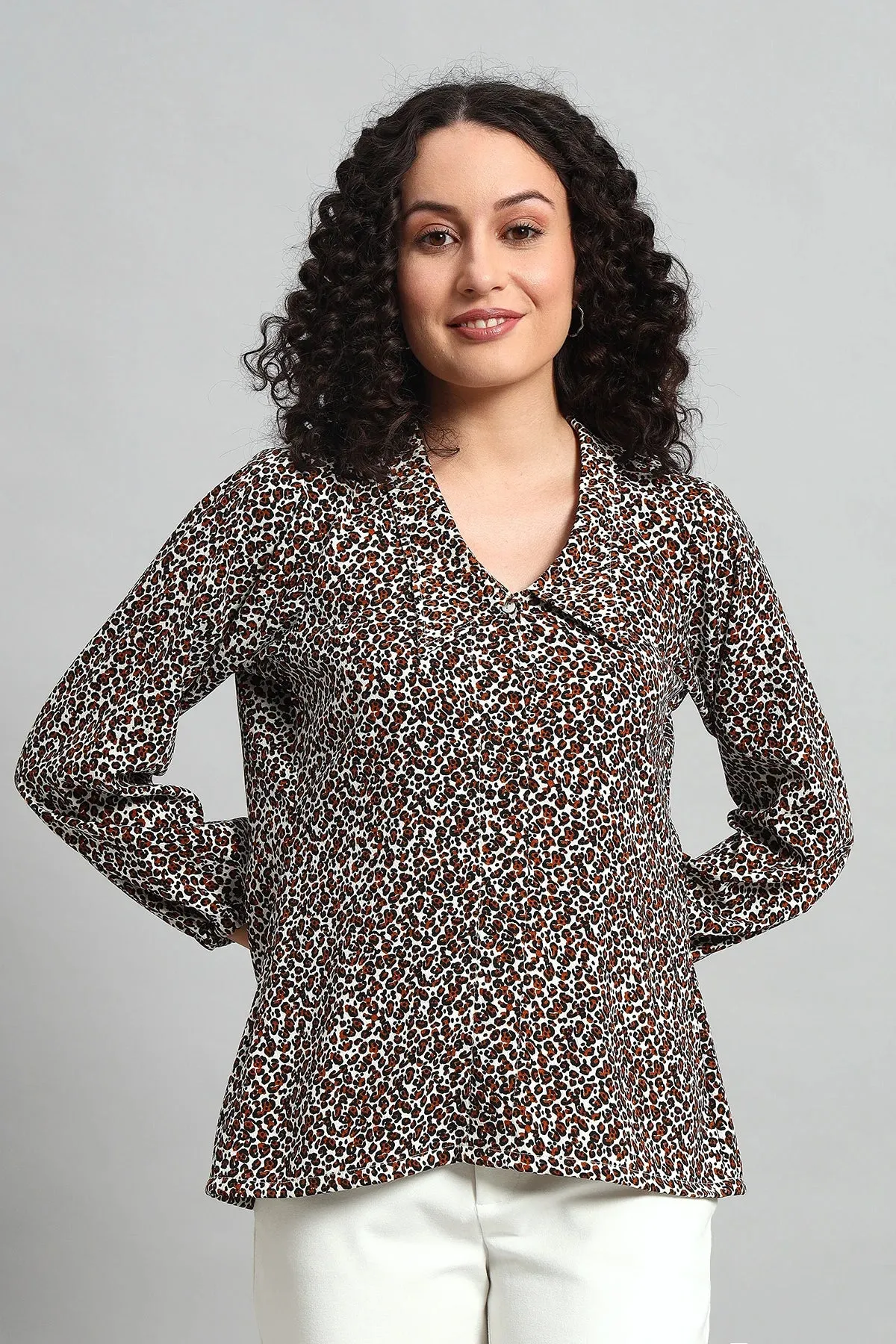 Bold Leopard Button-Up Blouse