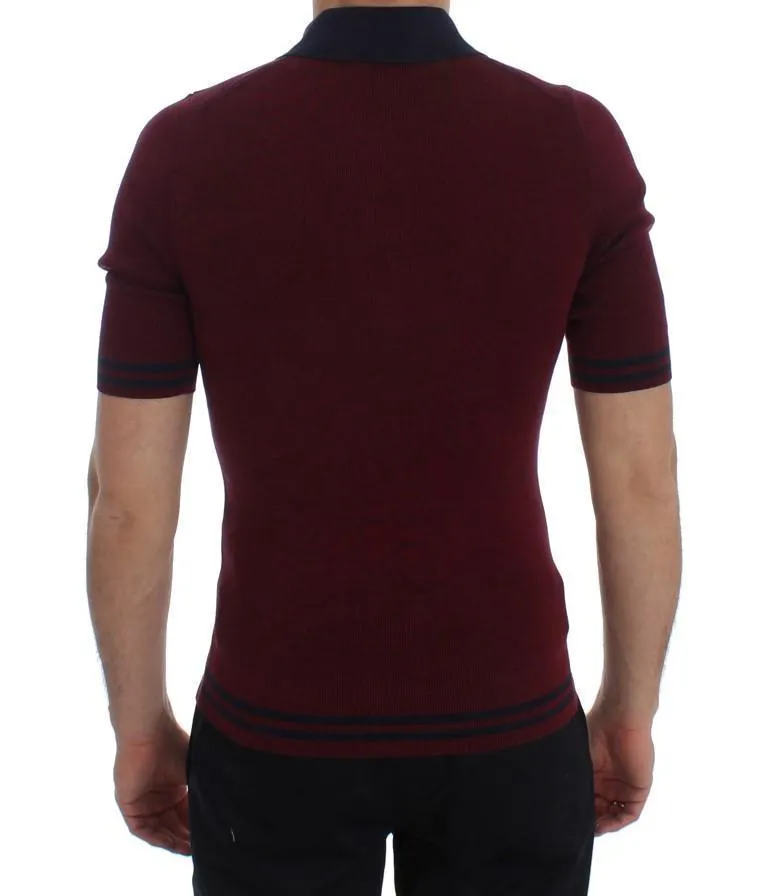 Bordeaux Blue Silk Polo T-shirt