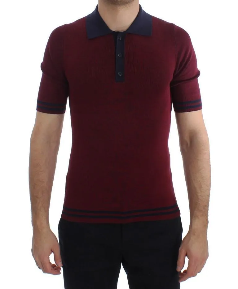 Bordeaux Blue Silk Polo T-shirt