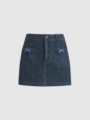 Bow Accent Denim Mini Skirts