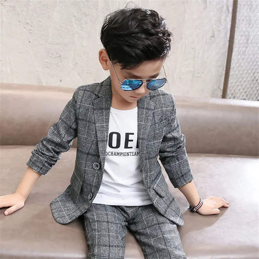 Boy Coat Set Plaid Pattern Clothes
