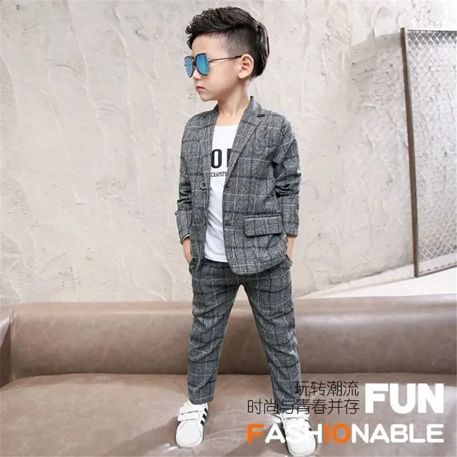Boy Coat Set Plaid Pattern Clothes