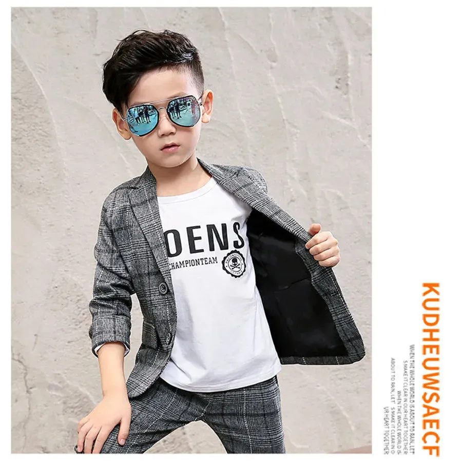 Boy Coat Set Plaid Pattern Clothes