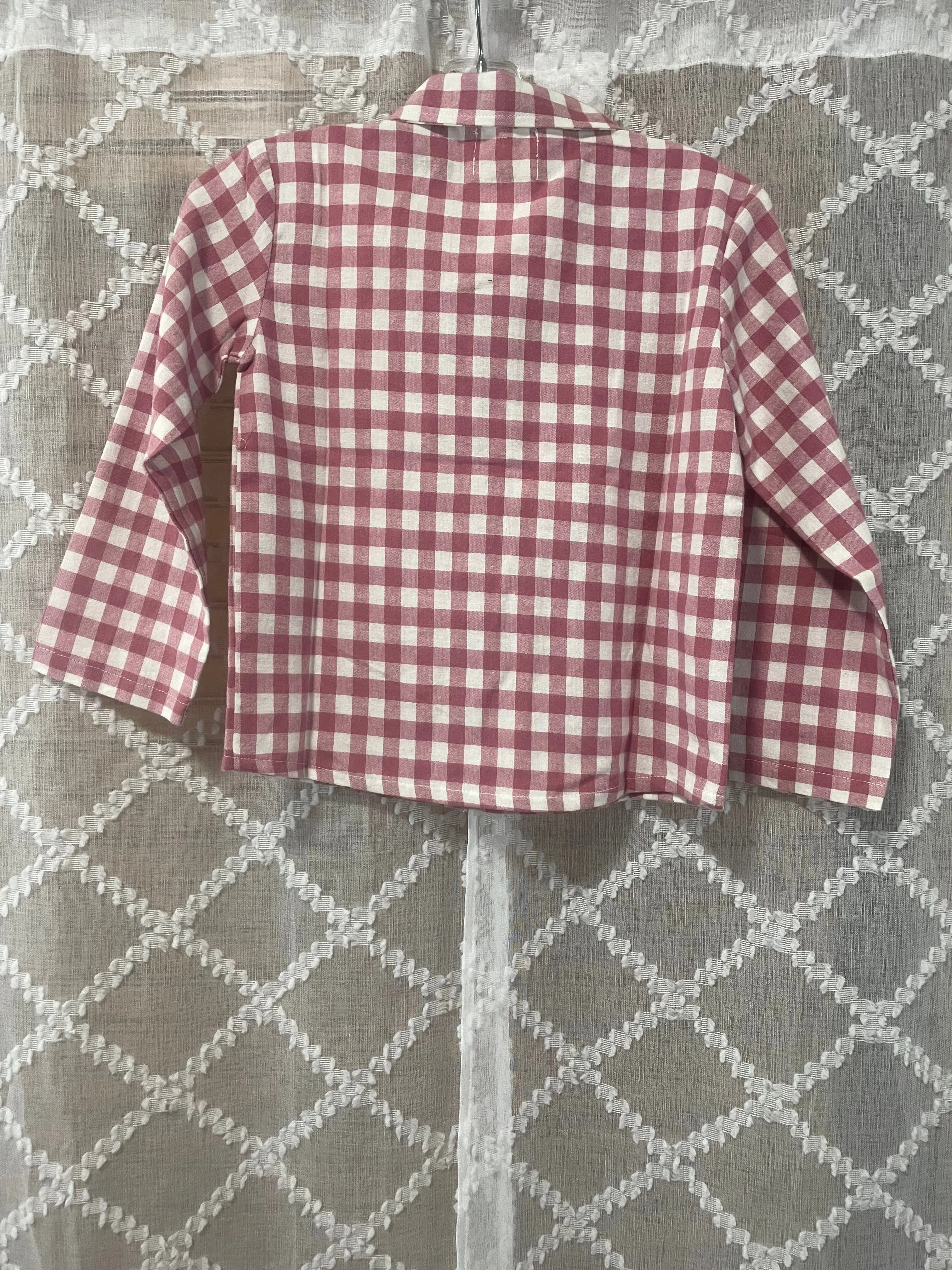 Boys Checkered Dress Shirt/w Cranberry Bow Tie