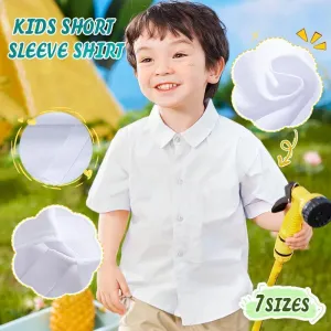 Boys Children's Kids White Short Sleeve School Shirt Open Neck With Lay Back Collar