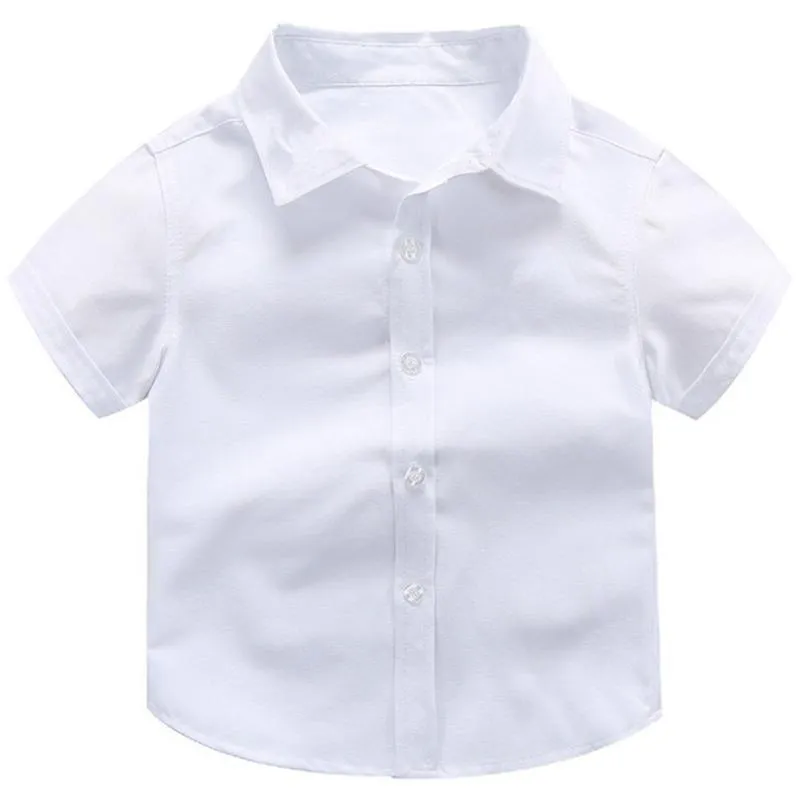 Boys Children's Kids White Short Sleeve School Shirt Open Neck With Lay Back Collar