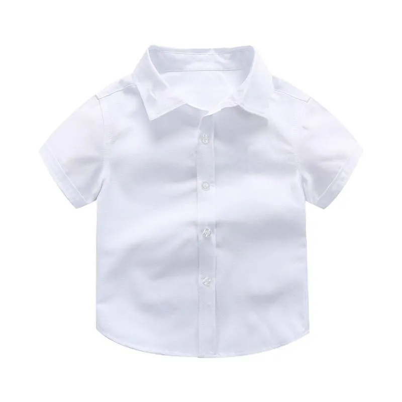 Boys Children's Kids White Short Sleeve School Shirt Open Neck With Lay Back Collar
