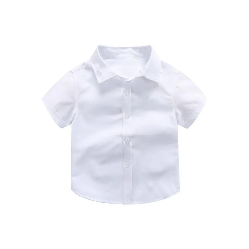 Boys Children's Kids White Short Sleeve School Shirt Open Neck With Lay Back Collar